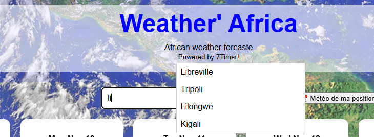 Weather Africa Autocomplete Search